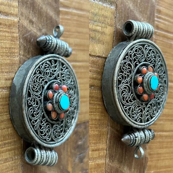 Vintage Tibetan Gau Prayer Box Amulet – Mixed Metal Pendant, Boho Tribal Jewelry - Picture 5 of 7